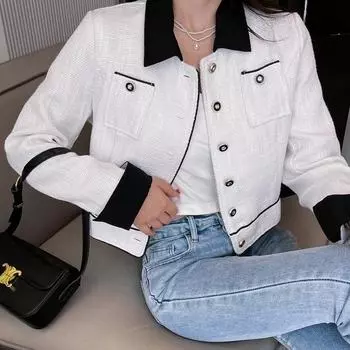 Лоскутные куртки для женщин, осенне-зимняя винтажная новая куртка на пуговицах с отложным воротником, повседневная куртка с длинными рукавами XL белый