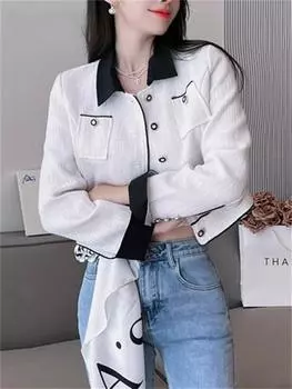 Лоскутные куртки для женщин, осенне-зимняя винтажная новая куртка на пуговицах с отложным воротником, повседневная куртка с длинными рукавами