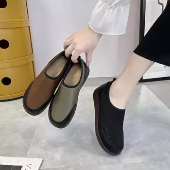 Лоскутные мягкие женские туфли на плоской подошве весна-осень новые женские цветные лоферы с мягкой подошвой и круглым носком повседневные мокасины без застежек 34 коричневый