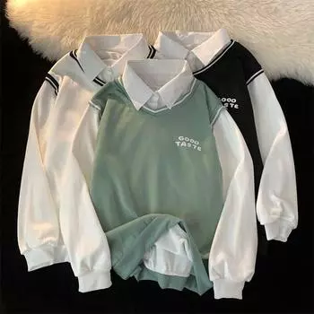Лоскутные толстовки с принтом в стиле Харадзюку, женская одежда, осенне-зимняя флисовая толстовка в консервативном стиле, черная, белая, зеленая толстовка большого размера с длинными рукавами M белый