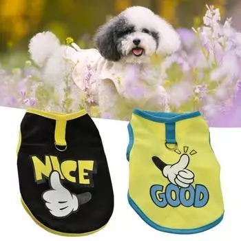 Лоскутный цветной эластичный жилет без рукавов для домашних животных с D-образным кольцом для средних собак, тонкий маленький жилет с мультяшным принтом, товары для домашних животных L чёрный