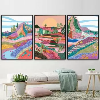 Лоскутный луговой пейзаж цветочный постер ромашка полевой цветок радуга рисунок холст картина скандинавское настенное искусство картина декор спальни 21x30cm No Framed