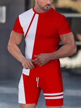 Лоскутный принт мужской комплект из 2 предметов повседневная мода футболка комплект спортивный костюм рубашка и шорты комплект спортивная летняя одежда XS