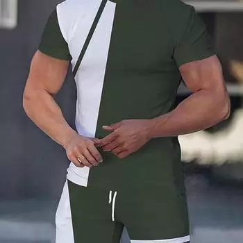 Лоскутный принт мужской комплект из 2 предметов повседневная мода футболка комплект спортивный костюм рубашка и шорты комплект спортивная летняя одежда S