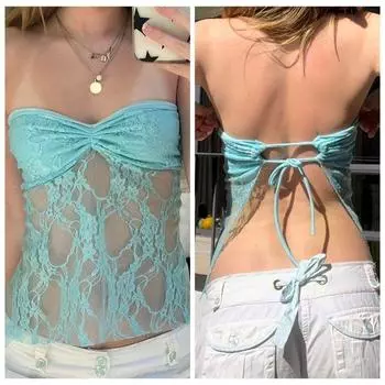 Лоскутный женский топ-труба с открытыми плечами Прозрачный прозрачный топ без бретелек для женщин M розовый