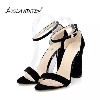 LOSLANDIFEN Newest Women Pumps Open Toe Sexy Ankle Straps High Heels Shoes Summer Ladies Bridal Suede Thick Heel Sandals 35 абрикосовый