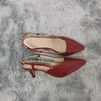 LOSLANDIFEN Повседневные универсальные босоножки с острым носком на высоком каблуке 5 см, сексуальные туфли-лодочки с низким задником и пустой пряжкой, красные свадебные туфли 35 красный