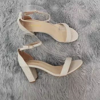 LOSLANDIFEN/женские сандалии с блестками, сексуальные сандалии с открытым носком на толстом высоком каблуке 8 см и ремешком с пряжкой, вечерние свадебные туфли серебристого и золотого цвета 35 золотой