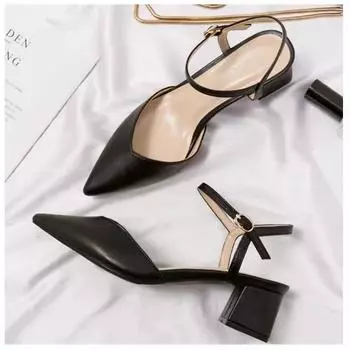 LOSLANDIFEN Женские туфли-лодочки из матовой кожи с острыми ремешками на щиколотке Босоножки на толстом высоком каблуке Туфли для вечеринки и свадьбы 35 чёрный