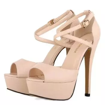 LOSLANDIFEN Женские туфли-лодочки Модные туфли на платформе с открытым носком Матовая кожа с пряжкой Туфли невесты Женские сексуальные чрезвычайно высокие каблуки 35 оранжевый