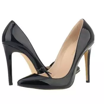 LOSLANDIFEN женские туфли-лодочки, новая мода, повседневная обувь из лакированной кожи на высоком каблуке с острым носком, на шпильке, женская свадебная обувь с бантом 35 чёрный
