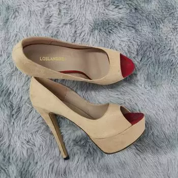 Loslandifen Женские туфли-лодочки Сексуальные туфли на высоком каблуке с открытым носком Бархатные туфли-лодочки на платформе Женские вечерние черные вечерние клубные красные свадебные туфли 35 чёрный