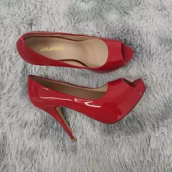 LOSLANDIFEN женские туфли-лодочки сексуальные туфли с открытым носком 12 см тонкий каблук платформа лакированная кожа высокие каблуки гладиаторские туфли для вечеринки платье свадебные туфли 35 белый