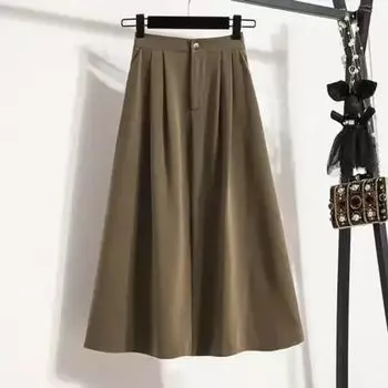 Loss Special Offer Clearance Sale Plus Size New Arrival Spring Pocket Dress High Waist Solid Color Suit Umbrella Skirt Large Swing Skirt Khaki L (Recommendation 50.00 kg-60.00 kg