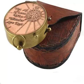 Lost Copper Antique Dial Marine Brass Compass Leather Case, 2 дюйма, коричневый
