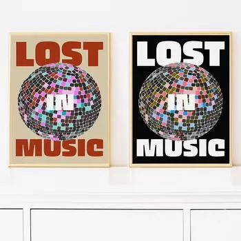 Lost In Music Плакаты Диско-шар Холст Картина Модные музыкальные настенные картины для гостиной, кухни, украшения дома без рамки 21x30cm No Framed белый