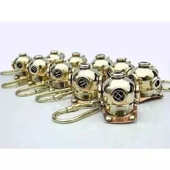 Лот из 10 латунных брелоков для ключей в виде водолазного шлема / Мини-брелки для ключей в виде песочных часов, коллекционный экспонат