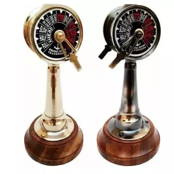 ЛОТ ИЗ 2 латунных судовых 6-дюймовых телеграфных аппаратов, старинный машинный телеграф на деревянной основе