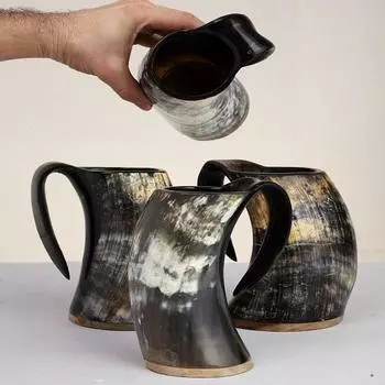 Лот из 4 чашек с рогом викингов, большая кружка ручной работы с рогом, кружка с натуральным рогом, натуральный блеск, пищевое качество