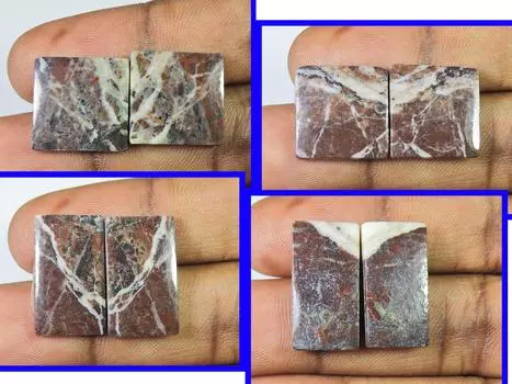 Лот из 4 пар кабошонов из натуральной кокосовой яшмы в форме восьмиугольника 16-21 мм RQ-1001