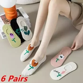 Лот из 5 пар женских носков, хлопок, японский корейский стиль, милый цветочный принт, хаджуруку каваии, цветочные, дышащие, повседневные, милые носки Size Suit For 35-42