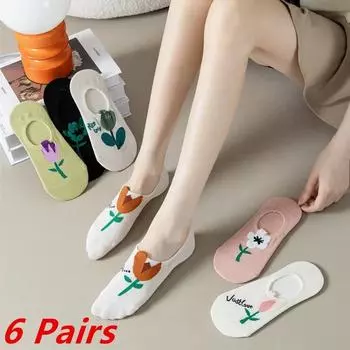 Лот из 5 пар женских носков с цветами, хлопок, японский корейский стиль, милые белые черные розовые Хадзюруку Каваий цветочные дышащие повседневные носки Size Suit For 35-42