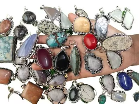 Лот подвесок, Лот подвесок с несколькими драгоценными камнями, Кулон из смешанных драгоценных камней, Подвески разных размеров, Кулон из натуральных драгоценных камней, Посеребренные ювелирные изделия 925 пробы Mix жёлтый