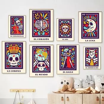 Лотерея Muertos Карты Таро Плакат и Печать Мертвое Пьяное Сердце Корона Холст Картина Ретро Кухня Настенное Искусство Домашний Декор 21x30cm No Framed