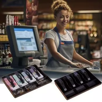 Лоток для денег в кассе с металлическим зажимом, 4 отделения, дизайн кошелька Cashier Secure, практичная замена вставки для кассового аппарата чёрный