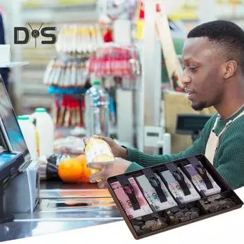 Лоток для денег в кассе с металлическим зажимом, 4 отделения, дизайн кошелька Cashier Secure, практичная замена вставки для кассового аппарата чёрный