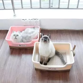 Лоток для дрессировки домашних животных в выдвижном стиле, кошачий туалет, антиразбрызгивающий, для котят, собак, кроликов, пластиковый туалет, подстилка, чистящие средства, подстилка для кошек бежевый