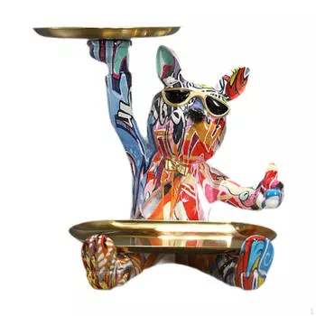 Лоток для хранения фигурки бульдога для безделушек и аксессуаров, ручная работа, скульптура из смолы для домашнего использования Style A