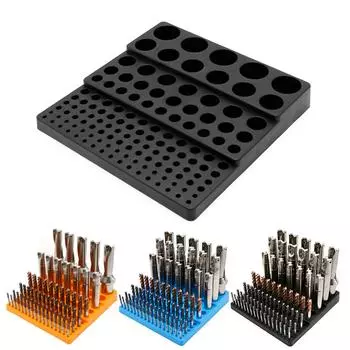 Лоток для хранения фрез с 131 отверстием Пластиковый ящик для хранения концевых фрез для фрезерного инструмента 4-32 мм чёрный