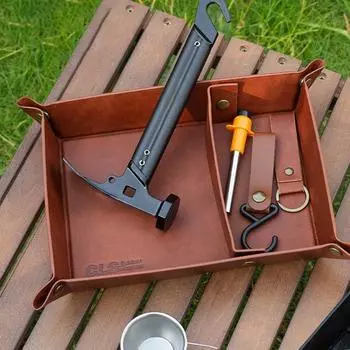 Лоток для хранения из искусственной кожи с 2 отделениями, водонепроницаемый, прочный, складной, для кемпинга, ювелирных изделий, ключей темно-коричневого