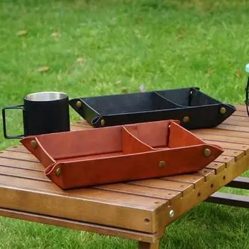 Лоток для хранения из искусственной кожи с 2 отделениями, водонепроницаемый, прочный, складной, для кемпинга, ювелирных изделий, ключей, всякой всячины, органайзер, ящик для хранения темно-коричневого