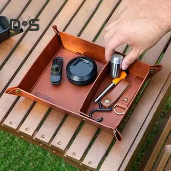 Лоток для хранения из искусственной кожи с 2 отделениями, водонепроницаемый, прочный, складной, для кемпинга, ювелирных изделий, ключей, всякой всячины, органайзер, ящик для хранения темно-коричневого