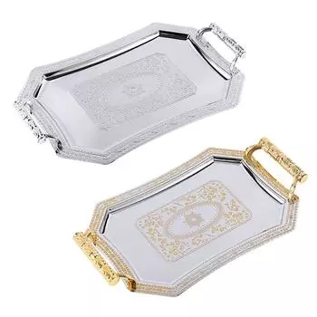 Лоток для хранения из нержавеющей стали 594C с ручкой, изящный узор, принадлежности для сервировочной тарелки для дома, ресторана, кафе, магазина, бара, декор S золотой
