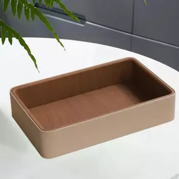 Лоток для хранения ключей из искусственной кожи 25x16x5 см, настольный органайзер для хранения мелких предметов бежевый