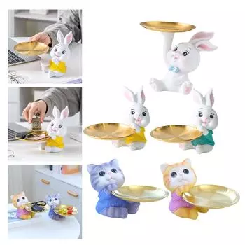 Лоток для хранения ключей в прихожей с держателем для ключей из смолы и железа в форме кролика/котенка для организации стола 2