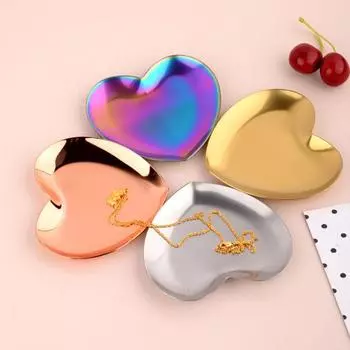 Лоток для хранения колец из нержавеющей стали, полированный, практичный, в форме сердца, в скандинавском стиле серебряный