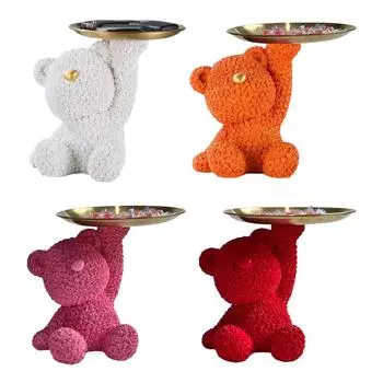 Лоток для хранения роз, медведя, ключ, украшение для хранения конфет, универсальный стол, украшение из смолы, лоток для статуй животных для домашнего декора белый