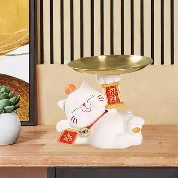 Лоток для хранения статуи кошки, серьги, креативный настольный органайзер, скульптура животного для белый