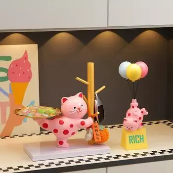 Лоток для ключей «Кот удачи», подставка из смолы для колец и ювелирных изделий, современный органайзер для прихожей, милый декор стола с фигуркой кота удачи A