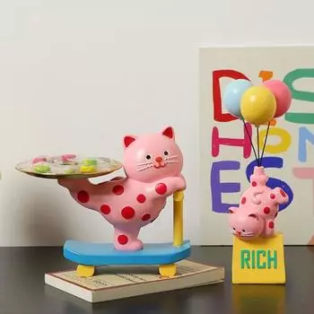 Лоток для ключей «Кот удачи», подставка из смолы для колец и ювелирных изделий, современный органайзер для прихожей, милый декор стола с фигуркой кота удачи A