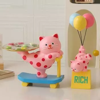 Лоток для ключей «Кот удачи», подставка из смолы для колец и ювелирных изделий, современный органайзер для прихожей, милый декор стола с фигуркой кота удачи A