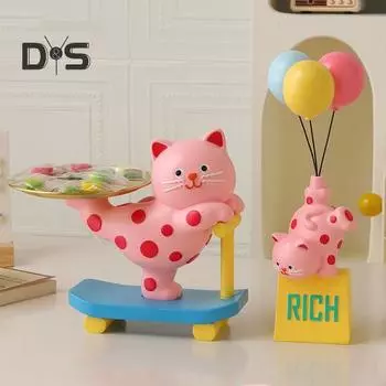 Лоток для ключей «Кот удачи», подставка из смолы для колец и ювелирных изделий, современный органайзер для прихожей, милый декор стола с фигуркой кота удачи A