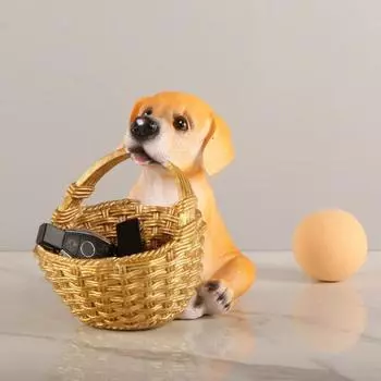 Лоток для ключей в виде щенка, мини-корзина для хранения из смолы, миска для хранения украшений для собак, держатель ключей для прихожей, стола, домашнего офиса, декора жёлтый