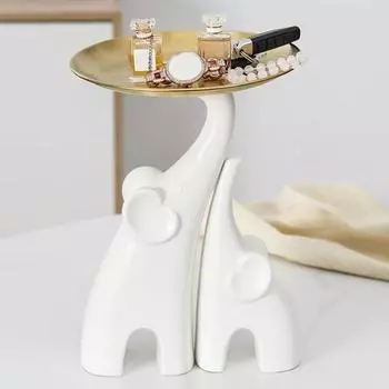 Лоток для ключей в виде слона, настольная статуэтка слона с подносом, держатель для ключей в виде слона, подставка для ювелирных изделий для прихожей, журнального столика в гостиной 1pc чёрный