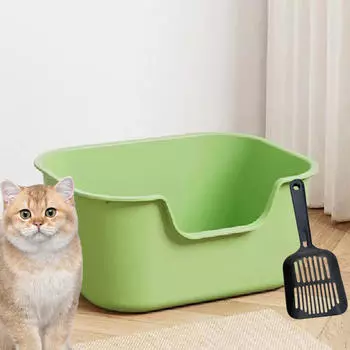 Лоток для кошачьего туалета с открытым дизайном и приподнятыми краями, контейнер для помещений, песочница зелёный