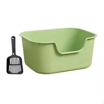 Лоток для кошачьего туалета с высокими бортами, переносная песочница для котят, в комплект входит совок зелёный